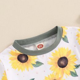 Clothing Sets Summer Toddler Girl Sunflower Print Outfit Short Sleeve T-shirt Top Casual Shorts Trendy Baby Set