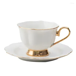 Cups Saucers Hand-painted Handle Tea Cup & Saucer Set With Spoon European Simple Gold Rim Coffee Mugs Luxury Concentrate Porcelain