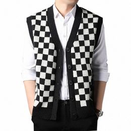 men Plaids Vest Knit Chequered Checkboard Butts Down Sleevel Sweater Cardigan Jacket Plus Size 100kg 4XL V Neck 00027 M5wk#