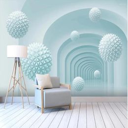 Wallpapers Milofi Custom 3D Abstract Corridor Building Space Ball TV Background Wallpaper Mural