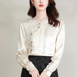 Women's Blouses Chinese Style Silk Shirt Spring/summer Satin Prints Clothing Loose Long Sleeves Women Tops YCMYUNYAN