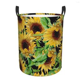 Laundry Bags Folding Basket Watercolour Sunflowers Pattern Dirty Clothes Toys Storage Bucket Wardrobe Clothing Organiser Hamper