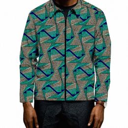 traditial Block Print Turn Down Collar Men's Jacket Casual Short Coat Tailor Design Africa Clothing d3XS#