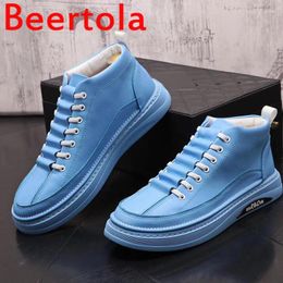 Casual Shoes Spring And Autumn Sports Men Flats White Blue Colors High Top Lace Decorate Leisure Style Chaussures Hommes