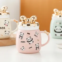 Mugs Creative Panda Mark Cup Ceramic Water Lovely Bow Cover Girl Heart Cartoon Opening Ceremony Hand Gift