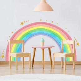 Stickers Large Rainbow Wall Stickers For Kids Room Decoration Wallpaper Giant Rainbow Stars Decals Murals Nursery Stikers Chambre Fille