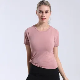 Women's T Shirts Women Yoga Top Thin High Elasticity Soft Breathable Sweat Absorption Quick Dry Solid Colour O Neck Short Sleeves Seamless