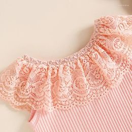 Clothing Sets Infant Baby Girls Western Cow Outfits Ruffle Shorts Set Ribbed Lace Romper Hairband 3Pcs Summer Clothes