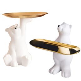 Sculptures Nordic Style Polar Bear Statue Sculpture Key Storage Tray Bear Statue Plate Table Ornaments Home Decoration