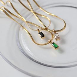 Pendant Necklaces Gold Plated Stainless Steel Snake Chain Square Zircon Emerald Black Bone Choker Necklace For Women Gift Neck Jew261M