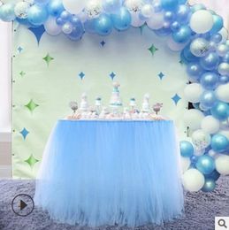 Table Skirt Real Rushed 91.5x80cm Thin Gauze Tutu Tulle Tableware For Wedding Party Decoration Textile Tables Weddings