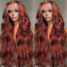 13x4 Reddish Brown Body Wave Lace Frontal Human Hair Wig HD 13x6 Lace Frontal Wig Glueless Human Hair Wig Pre Plucked 240408