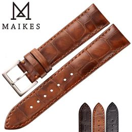 MAIKES Genuine Leather Strap Watch Accessories Handmade Watchbands 18mm 19mm 20mm 22mm Light Brown Black Watch Bracelets Band 240313