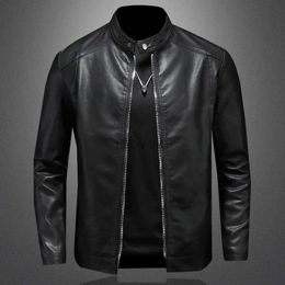 Men's Leather Faux Leather 2023 Spring and Autumn New Classic Fashion Solid Colour Standing Collar Jacket Mens Casual Slim Comfortable High-Quality Leather 240330