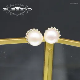 Stud Earrings Glseevo Simple Sterling Silver Natural Freshwater Pearl Women Christmas Exquisite Fashion Gifts Jewellery GE1092
