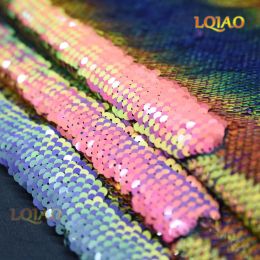 Fabric Reversible Sequin Fabric for Wedding Dress, Embroidered Iridescent RainbowGold, Mermaid Fish Scale DIY Craft Sewing Fabric