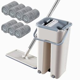 Machines Floor Mop Microfiber Squeeze Mops Wet Mop with Bucket Cloth Squeeze Cleaning Bathroom Mop for Wash Floor Home Kitchen Cleaner