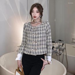 Women's Jackets 2024 Spring Coat French Long Sleeve Round Neck Button Panel Loose Fit Unique Design Jacket