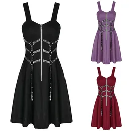 Casual Dresses Women Solid Clothes Zipper Gothic Vintage For Halloween Cosplay Costume Irregular Sleeve Thin Strap Dress Mujer