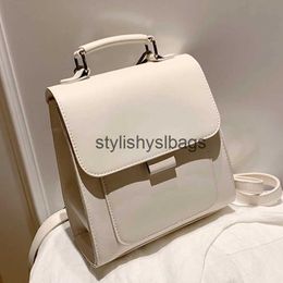 Backpack Style Shoulder Bags 2023 Womens Backpack Solid Small Girls Schoolbag High Quality PU Leather White Fashion Designer Travel Backpacks H240328