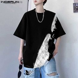 Men's T-Shirts 2024 Men T Shirt Patchwork O-neck Short Sleeve Streetwear Casual Men Clothing Loose Korean Style Fashion Tee Tops S-5XL24328