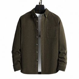 men's New 100% Cott Corduroy Super Soft Shirt Casual Comfortable Pockets Regular Fit Men's Lg Sleeve Busin Dr Shirt 79PU#