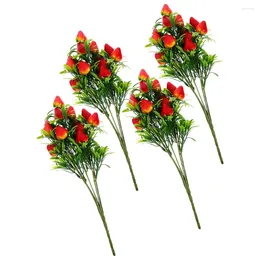 Decorative Flowers 4 Pcs Fruit Simulation Strawberry Bouquet Artificial Wedding Fake Branches Floral Ornament Adorn Small Office