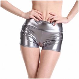 shiny Dance Woman Shorts Sexy Adult Sier Metallic Shorts Rave Booty Shorts Mid Waist Cheer Sexy Nightclub c4wf#