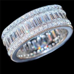 Luxury 10KT White Gold filled Square Pave setting full Simulated Diamond CZ Gemstone Rings Jewelry Cocktail Wedding Band Ring For 211M