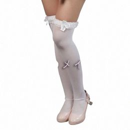 women White Knee Stockings Lace Socks Bow Lace Lg Princ Stocking Anime Cosplay Costume Cute Maid Lolita Style Hose K5nT#