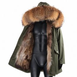 Jaqueta à prova d'água Lg Real Fox Fur Coat Homens Parkas Racco Fur Collar Fox Fur Forrado High Street Men Jacket Winter Man Cl A2OP #