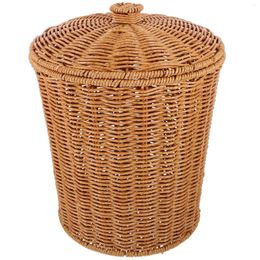 Laundry Bags Multi-function Round Rattan Trash Can Storage Basket Clothes Hamper Wicker Waste Plastic Wastebasket For Bedroom