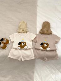 Clothing Sets 2024 Summer Baby Short Sleeve Cotton Set Toddler Bear Embroidery T Shirts Shorts 2pcs Suit Infant Boy Girl Casual Outfits