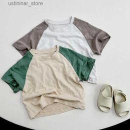 T-shirts 2023 Summer New Children Short Sleeve T Shirts Vintage Boys Contrast T Shirts Baby Loose Tops Casual Girls Tee Kids Clothes24328