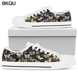 Casual Shoes BKQU For Women 2024 Butterflies Design Low Top Canvas Flats Female Summer