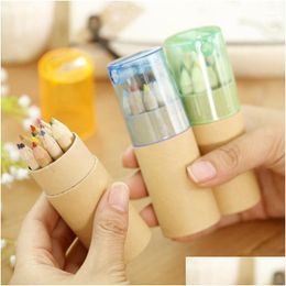 Pencils Wholesale Diy Pcs/Box Wooden Colored Pencil With Sharpener Cute Crayon For Kids Student Ding Iti Gift School Drop Delivery Off Ot0F8