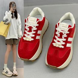 Casual Shoes 2024 Striped Large Women Thick Sole Board Front Lace Up Small White Low Top Sports Sneakers