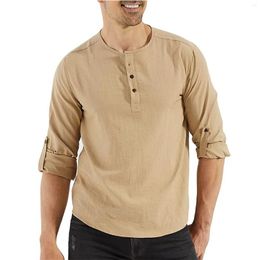 Men's Casual Shirts Cotton Linen Shirt Solid Colour Long Sleeved Spring Autumn Loose Button Summer Streetwear
