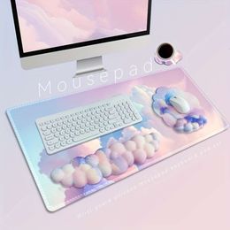 4PCS Cloud Keyboard Rest Set, Ergonomic Memory Foam Wrist Support Mouse Pad Typing, Non-slip Base for Home Computer Laptop Gaming Woman Desk Office Health