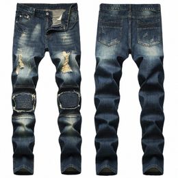 light-colored Denim Ruined Pants men's Korean Pants men's Ripped Jeans men's Ruffian Handsome Large Size 56P7#