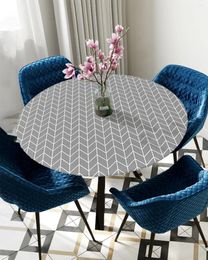 Table Cloth Zigzag Pattern Gray Geometric Texture Round Tablecloth Elastic Cover Waterproof Dining Decoration Accessorie