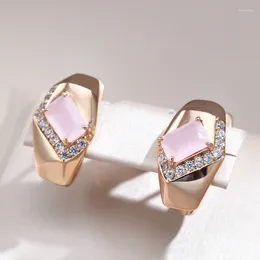 Dangle Earrings Gulkins Unique Square Stone Pink Zircon Drop Setting White For Women 585 Rose Gold Color Party Fine Jewelry