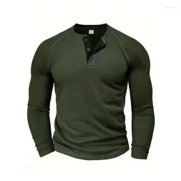 Men's T Shirts Spring Autumn Collar For Men 2024 Fashion Long Sleeve Waffle Pullover Top Clothing Solid Buttoned Shirt
