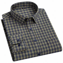 men's Cott Flannel Standard-fit Lg Sleeve Brushed Shirt Single Pocket England Style Versatile Casual Plaid Striped Shirts x3CD#