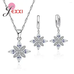 Necklace Earrings Set Sets Fashion Cubic Zircon Flower For Women 925 Sterling Silver Bridal Wedding Jewellery