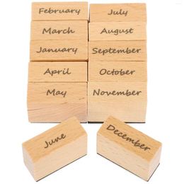 Storage Bottles Stickers English Month Stamp Wood Wooden Scrapbook Seal Ink Small Stamps Monthly For Office DIY Planner Student Use