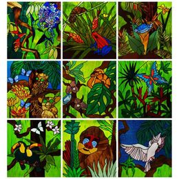 Window Stickers Custom Frosted Stained Glass Film PVC Static Cling Films Plants Forest Animals Home Decor Foil