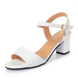 Dress Shoes 2024 Summer High Heels Sandals Women Heeled Elegant Ladies Party Black White Square Heel 7cm Plus Size 42 A4368
