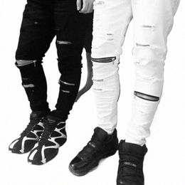 white Ripped Jeans Men Holes Super Skinny Famous Designer Brand Slim Fit Destroyed Jeans Solid Pencil Pants Slim Zipper Jeans T3N1#