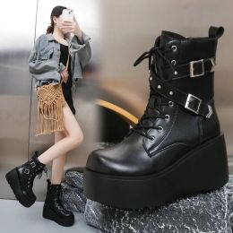 Boots Brand New Gothic Style Platform Vampire Cosplay Women Midcalf Boots 2022 Winter Wedges Comfy Women Motorcycle Boots Shoes